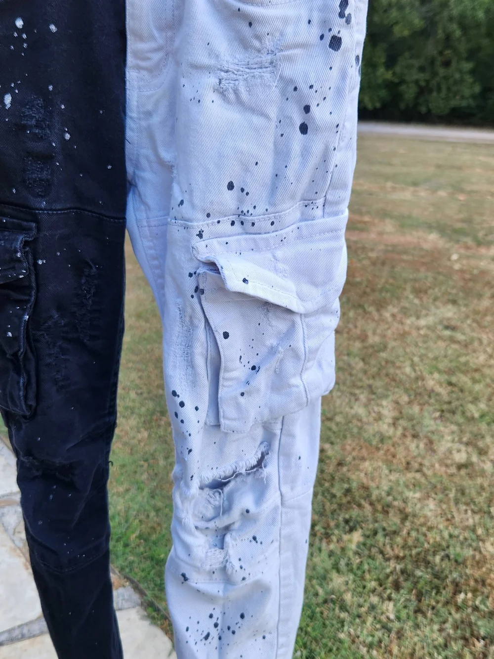 Evolution In Design Boys Split Color Paint Splatter Distressed Cargo Jeans Sz 12